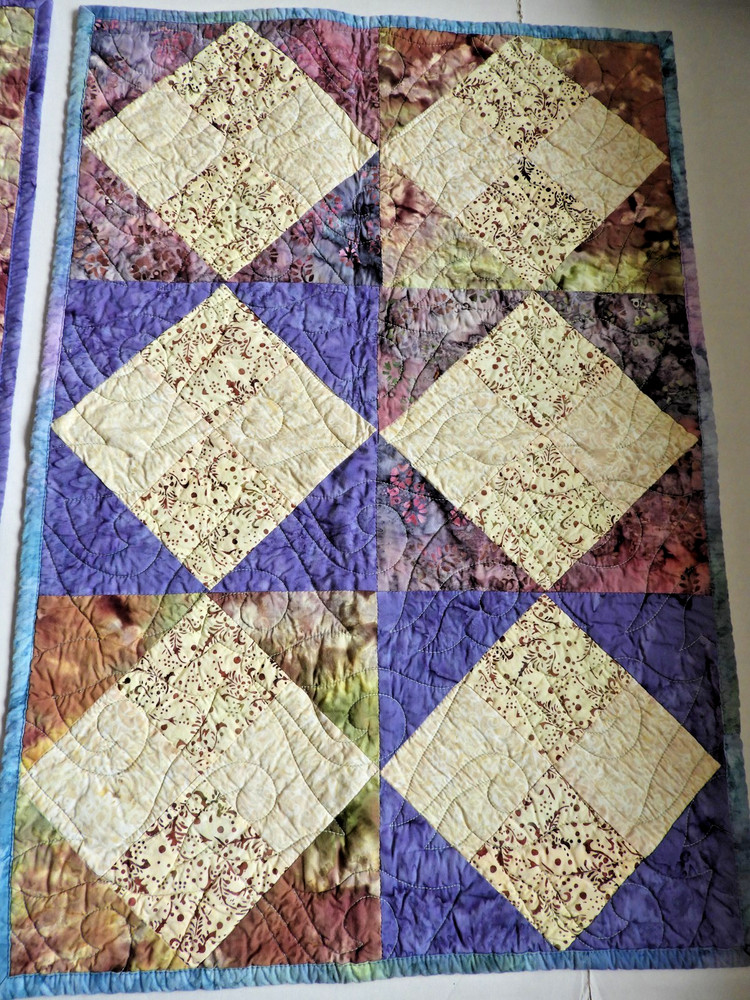 2 Handmade Machine Quilted Rectangle Wall Hanging Table Top Geometric
