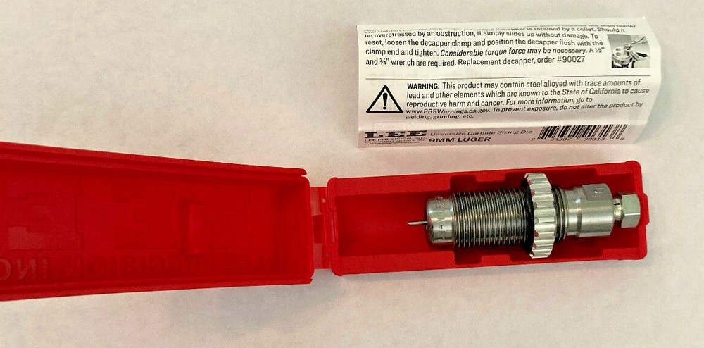 LEE 90313 9mm Luger Undersized .003" Carbide Sizing Die