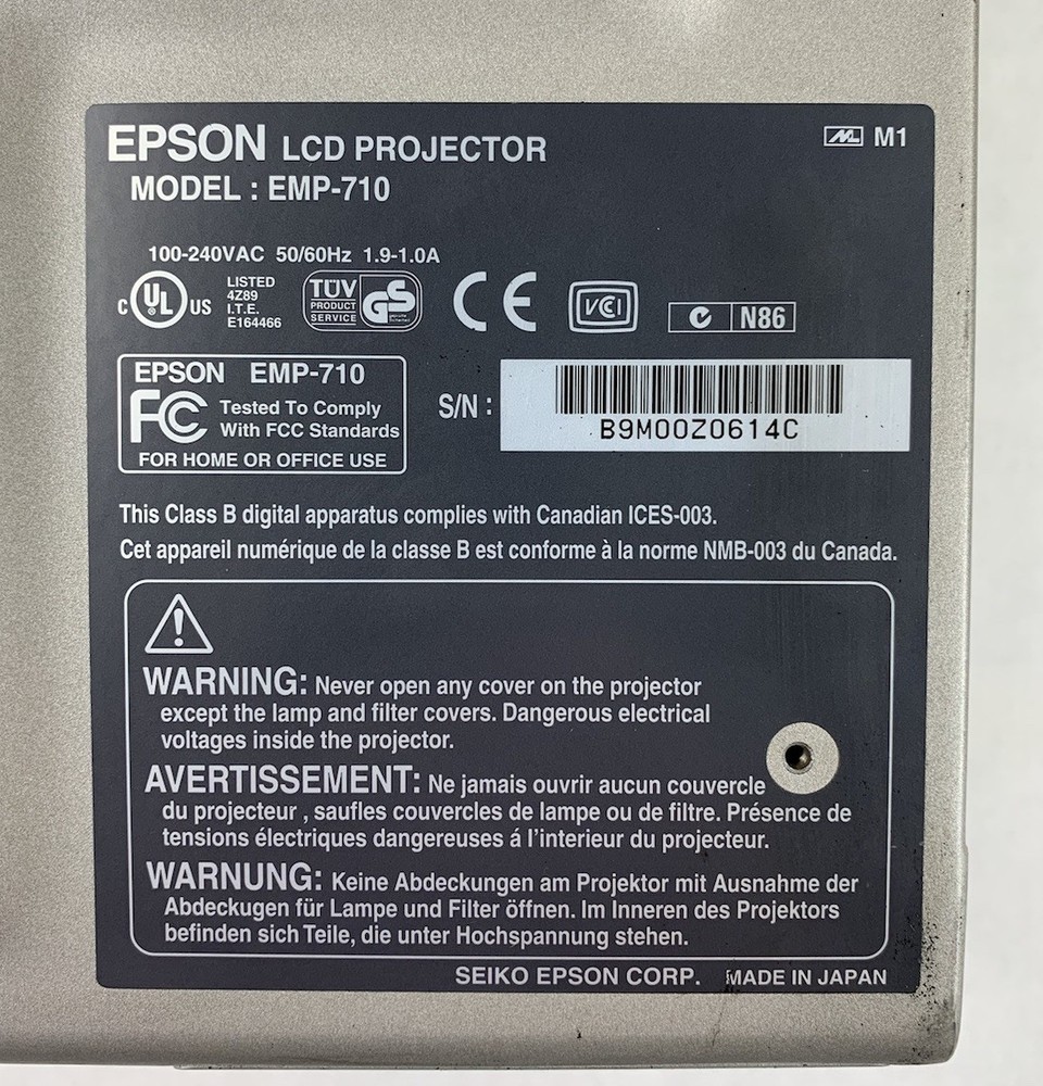 Epson EMP-710 LCD Lamp Projector No Remote No Cords