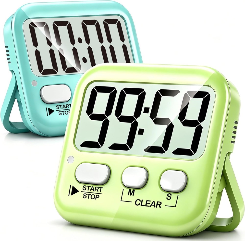 Versatile 2 Pack Digital Kitchen & Classroom Timers - Loud Alert & Silent Modes