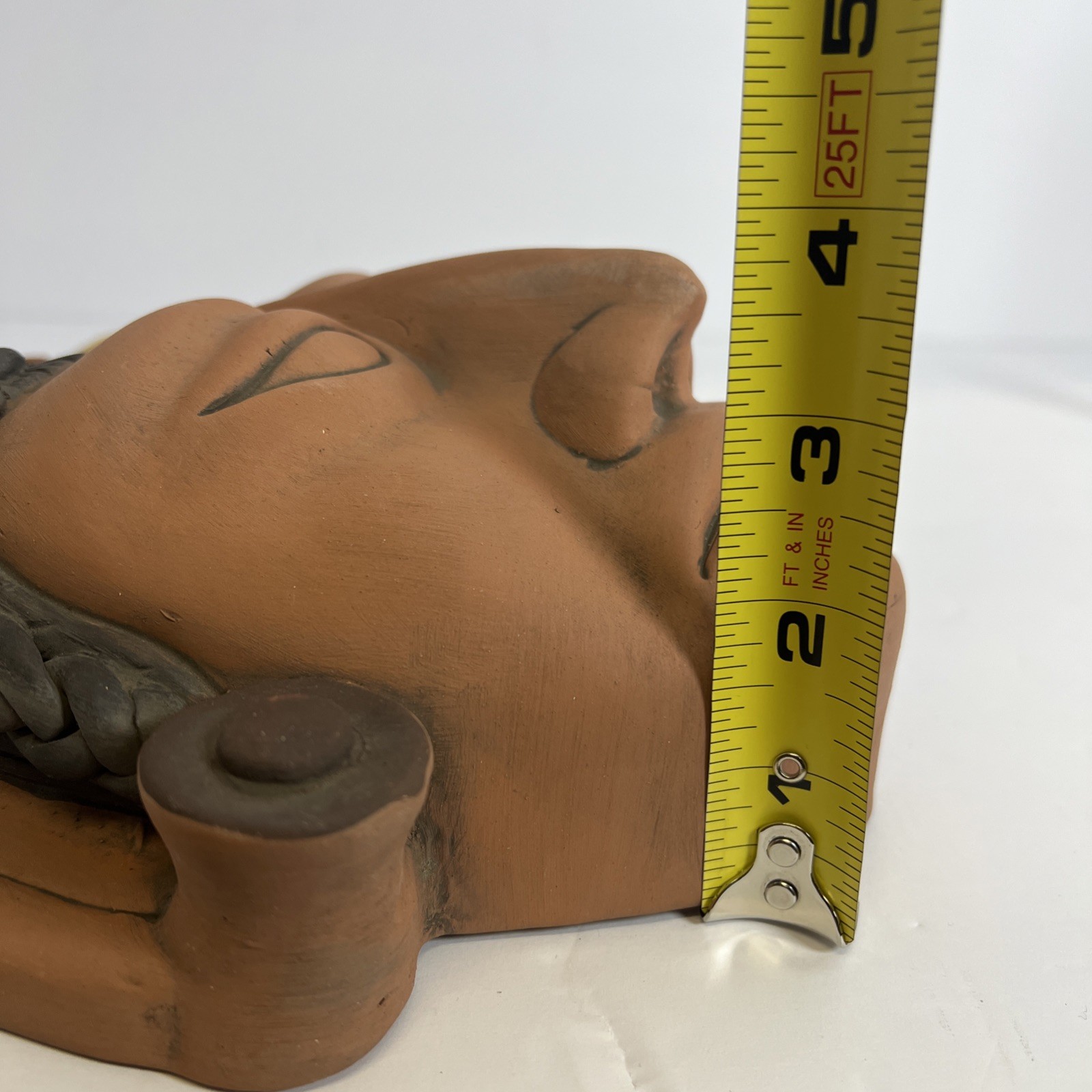 Folk Art Maya Mayan Terracotta Clay Handmade 11” Tribal Warrior Face Mask