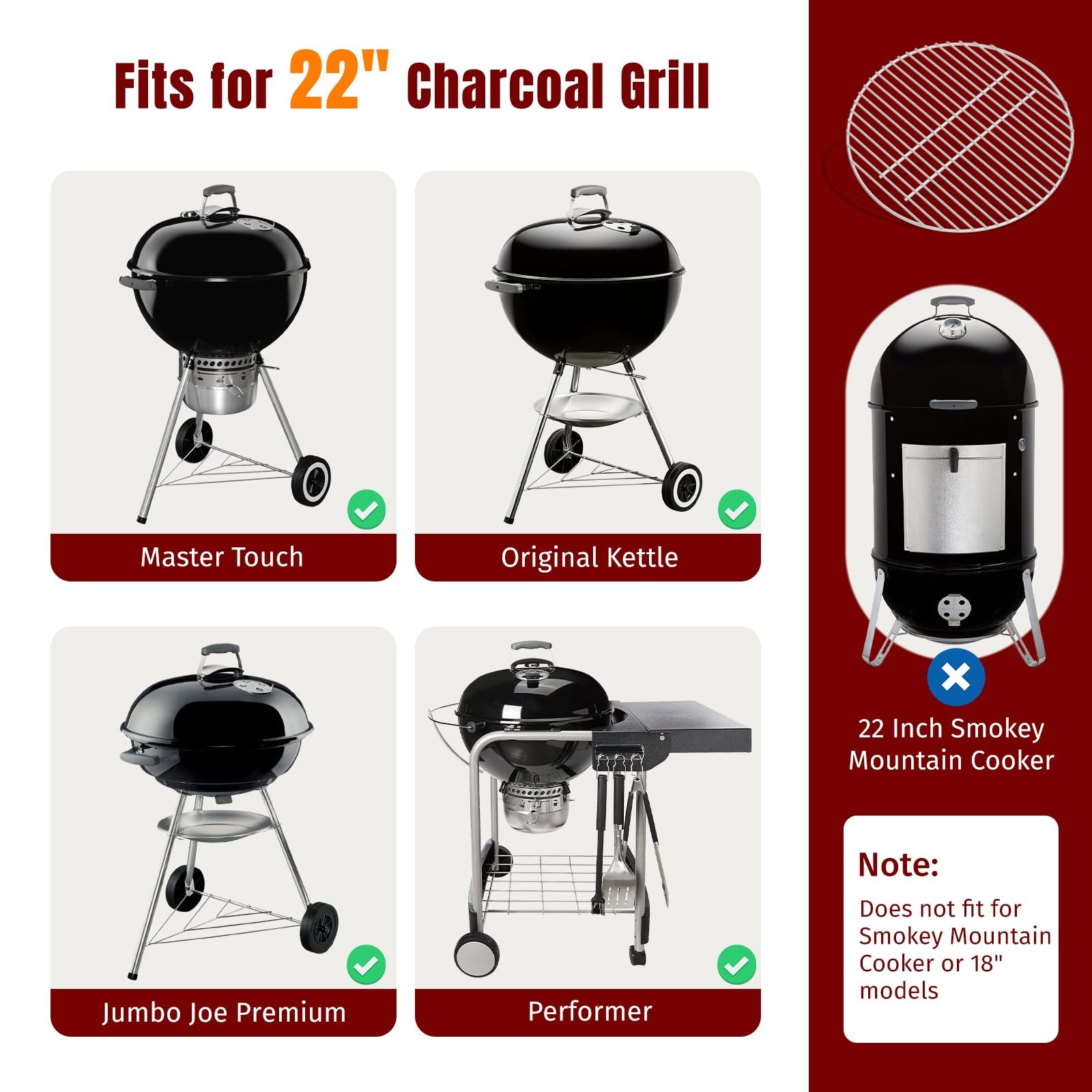 #7441 17" Charcoal Grate Plated Steel Grill Grate for Weber 22" Grills