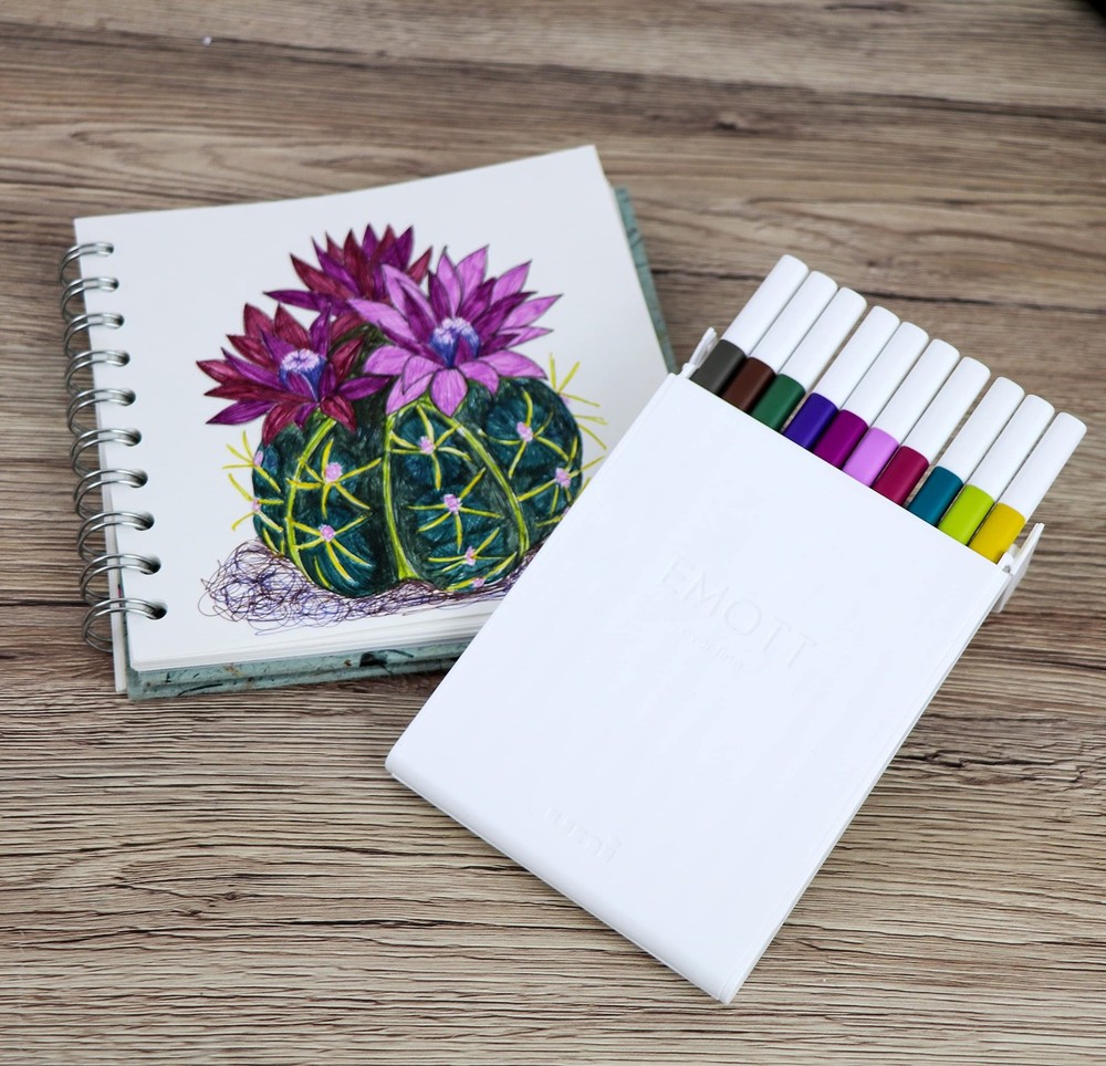 Emott Fineliner Pen Set #3, 10-Colors Chisel Solid