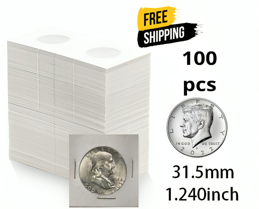 100PCS Coin Flips for Half Dollar - 31.5mm/1.24 inch Cardboard Holders-2x2 inch