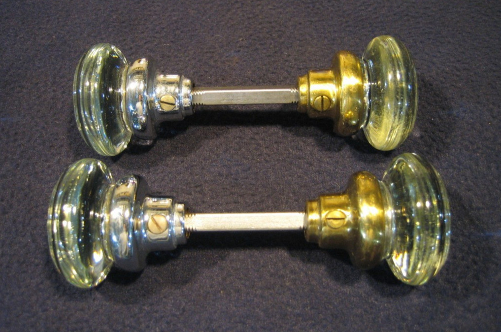 Incredible Pair Antique Victorian Round Crystal Glass Door Knobs early 1900's