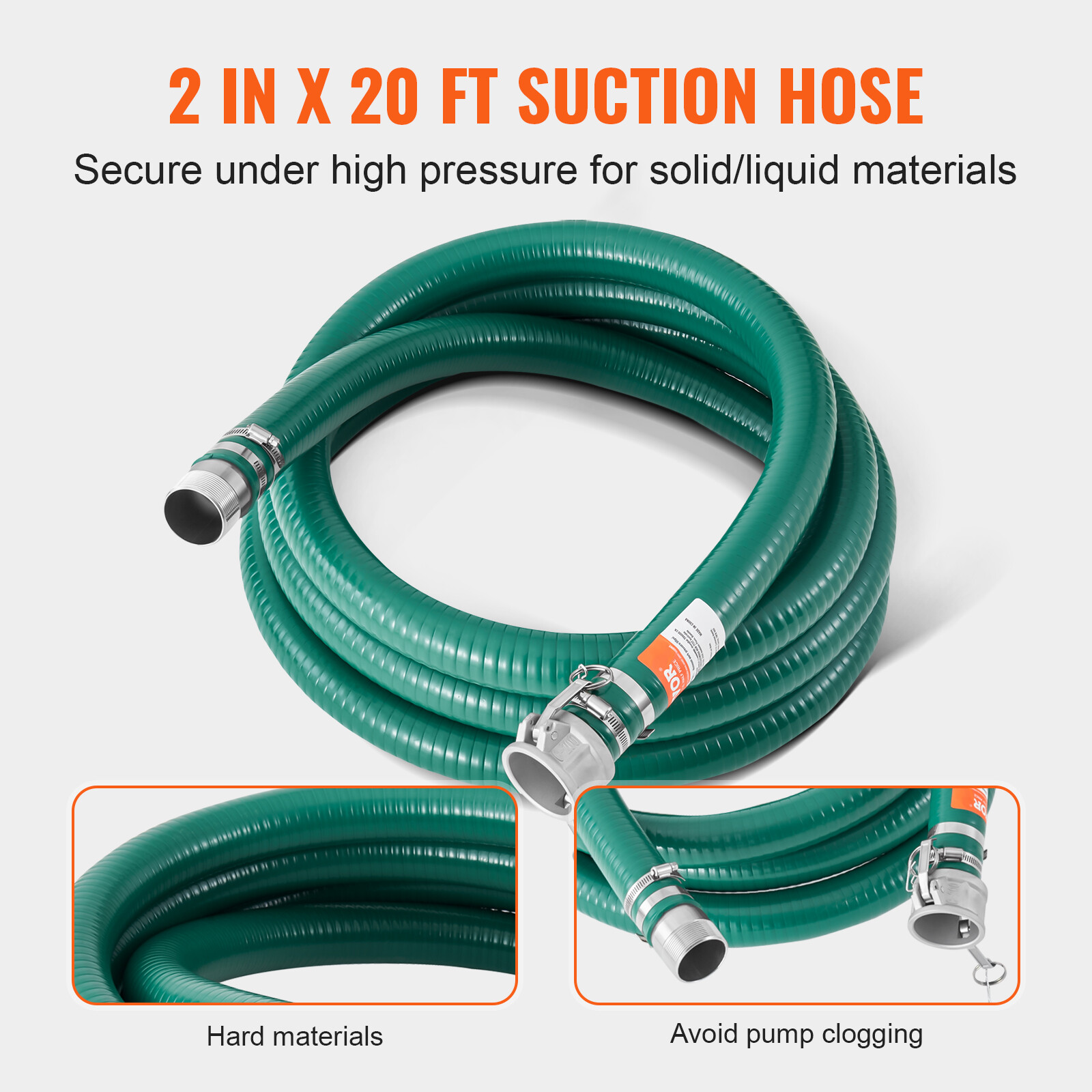 Suction Hose Kit for Water Pump 2 in x 20 ft Green/65 ft Blue Hoses