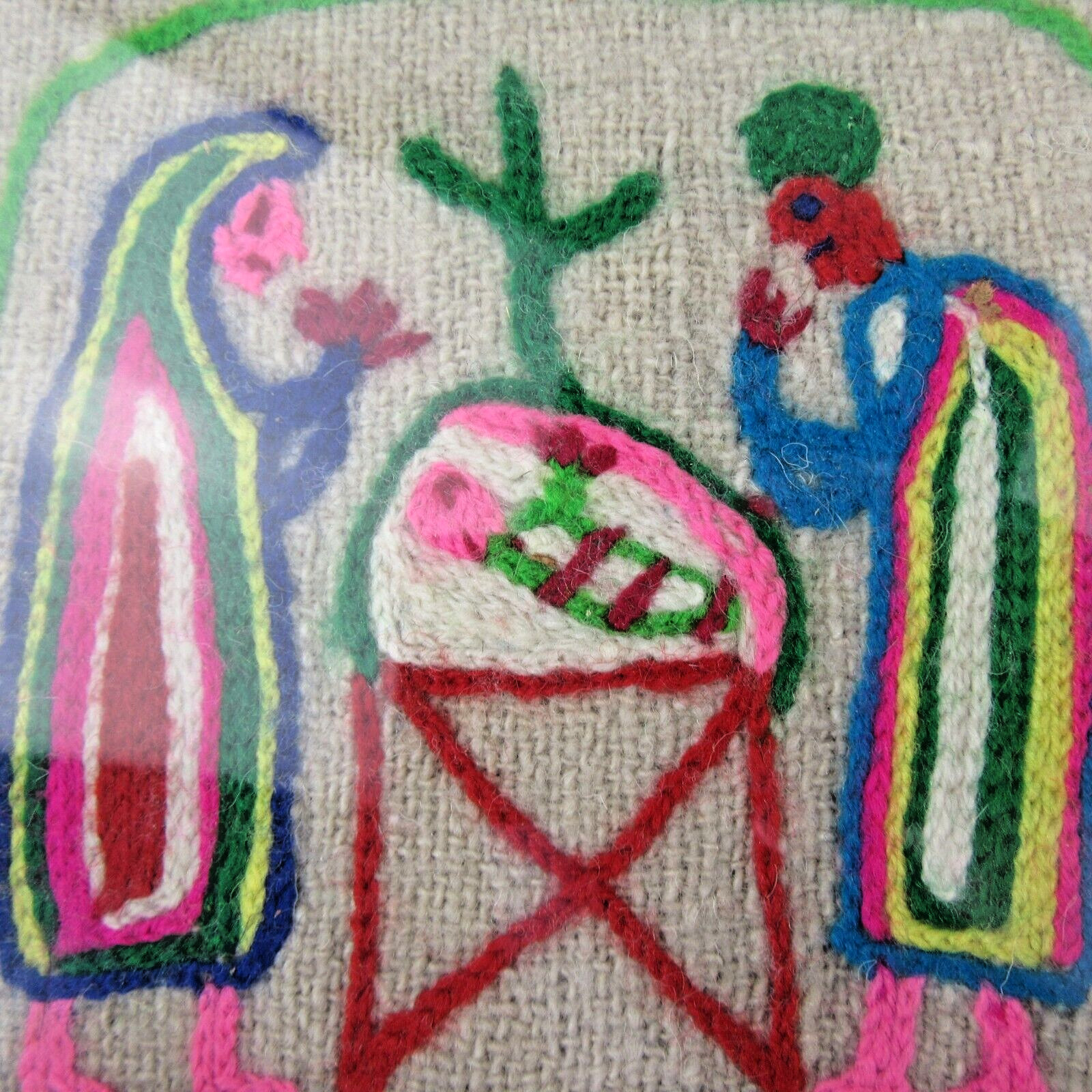 2 Peruvian Christmas NATIVITY scenes Needle Handcrafted Pictures folk art framed