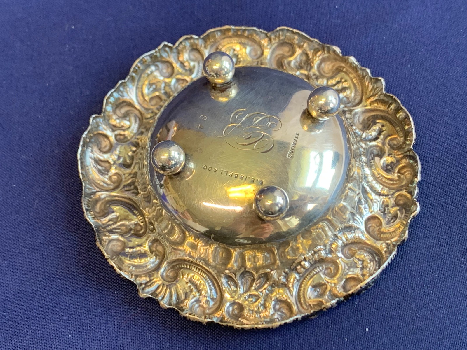 Antique Sterling Silver Condiment Dish Master Salt Cellar 38.9g Floral Repousse