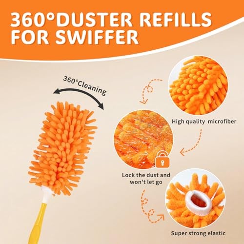 Reusable Duster Refill Compatible with Swiffer Hand Duster, 360 4 Pack (Orange)