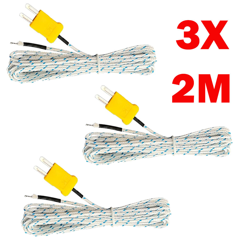 3x K Type Mini-Connector Thermocouple Temperature Probe Sensor 2M/6.6Ft Cable