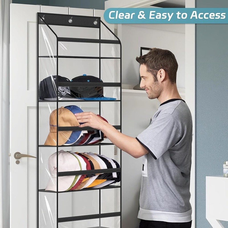 Hat Organizer Rack 72 Baseball Caps Door Storage W/ Hooks Multi-Purpose Display