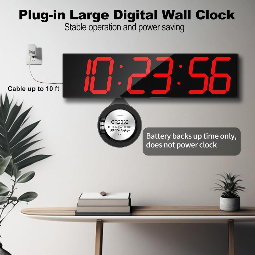 Digital Wall Clock, Oversize Led Digital Clock Large Display with Auto Dimmer, H