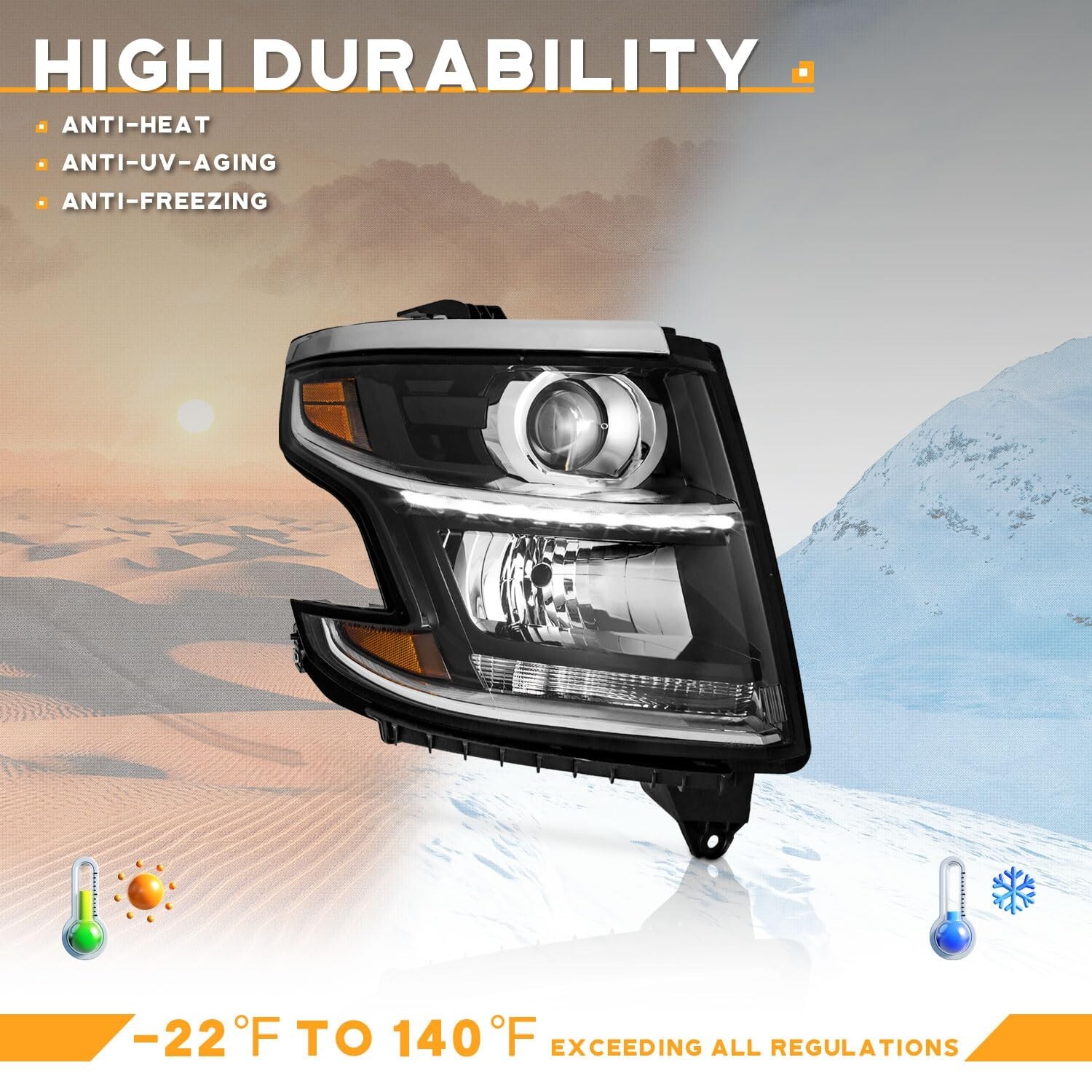 WEELMOTO Black Headlights For 2015-2020 Chevy Tahoe Suburban Chrome Lamps LH+RH
