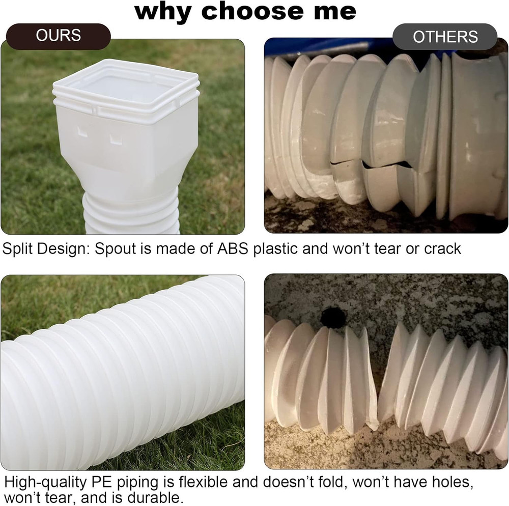 White-2Pack Rain Gutter Downspout Extensions Flexible, Drain Downspout Extender,