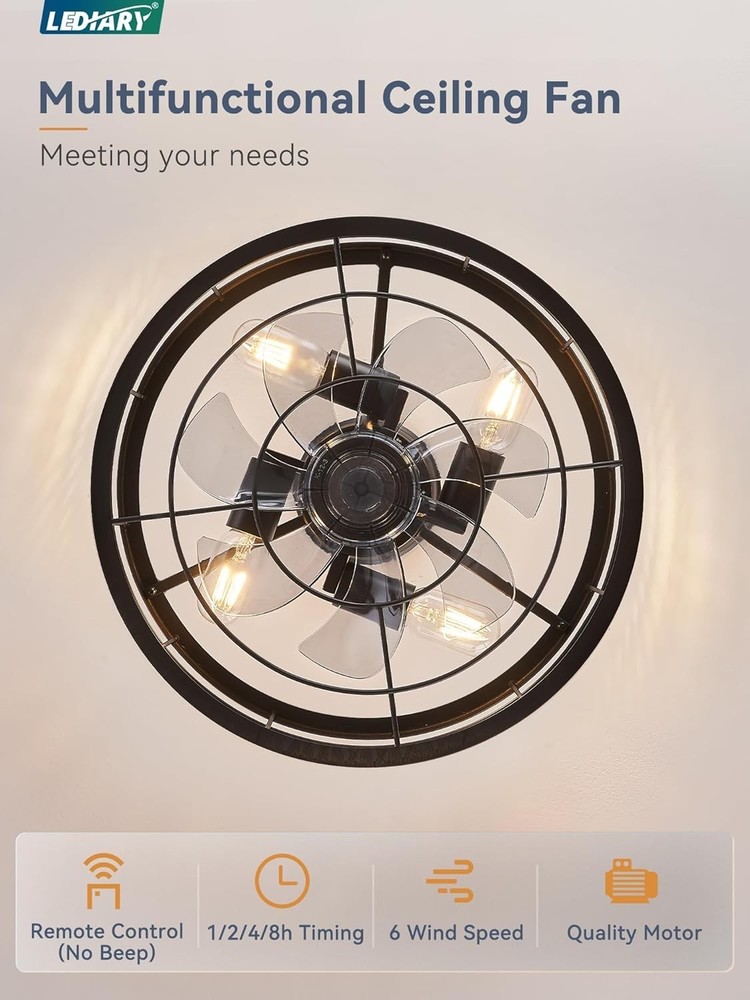 Stylish 16.5 Inch Black Ceiling Fan with Adjustable Height & Remote Control