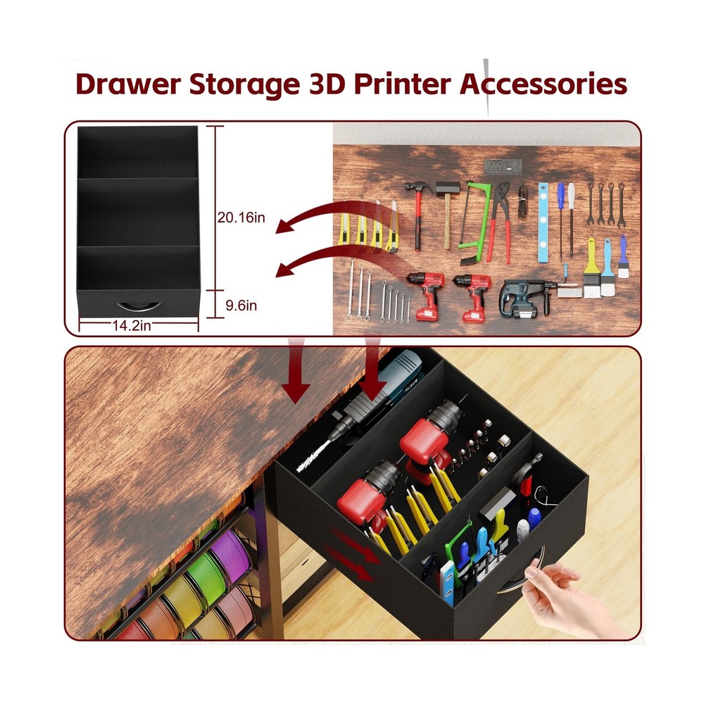3D Printer Stand with Filament Storage Rack, 3D Printer Table with Power Outl...