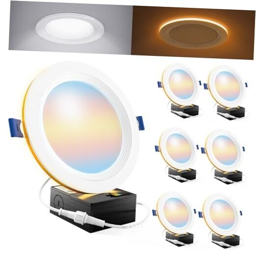 Sunco 6 Pack 6 Inch LED Recessed Light with Night Light, Flush Mount Ceiling