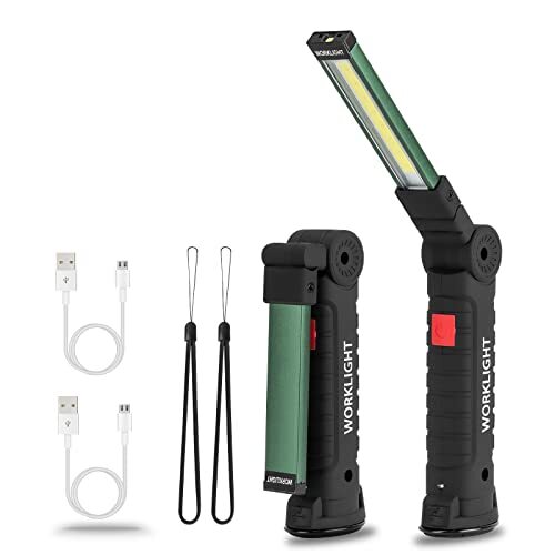 2 Pack LED COB Work Light USB Rechargeable with Magnetic Base for Workshop