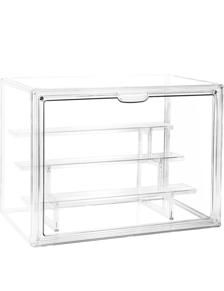 Acrylic Display Case,Upgrade 4 Tiers Clear Display Case with 3 Adjustable Divide