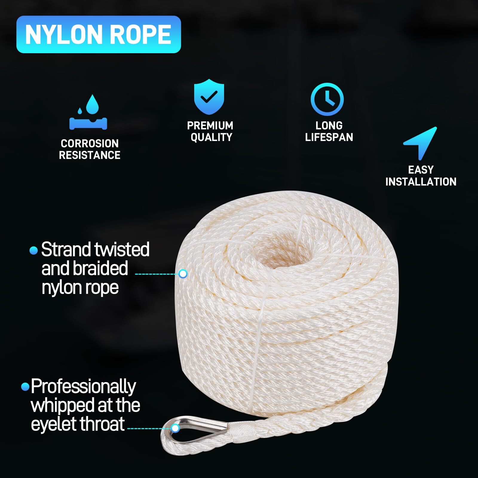 Heavy Duty Boat Anchor Kit with Anchor Chain, Shackle and Anchor Rope, 8 lb