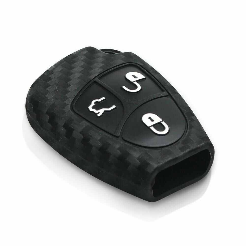 Carbon Fiber Pattern Soft Silicone Car Key Fob Cover For Mercedes Benz W203 W204
