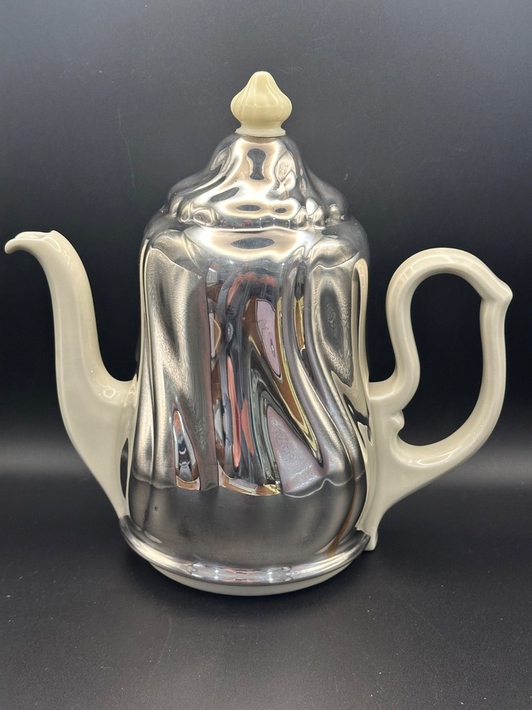 Vintage German Porcelain Tea/Coffee Pot w/Insulated Silver Cover, Pristine