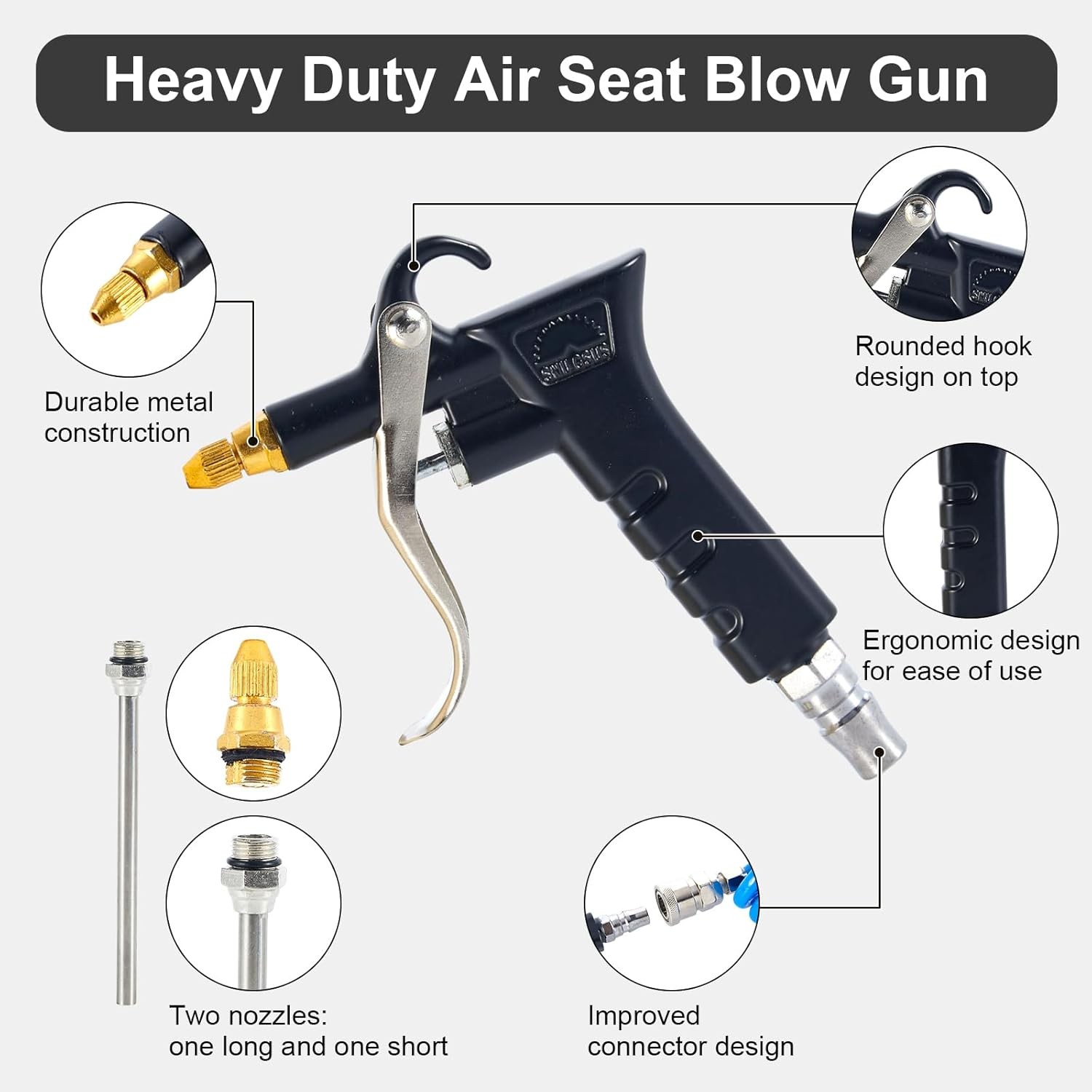 Air Blow Gun Kit,Heavy Duty Air Seat Blow Gun Kit for Semi Truck with 16ft Long