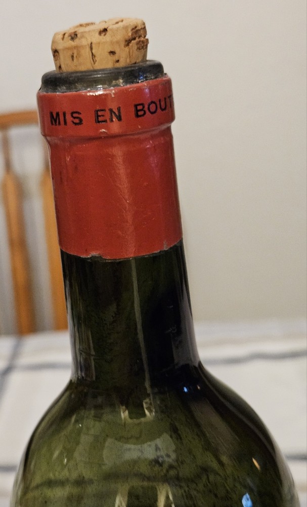 Authentic 1961 Cadduades de Lafite Empty Wine Bottle with Original Cork