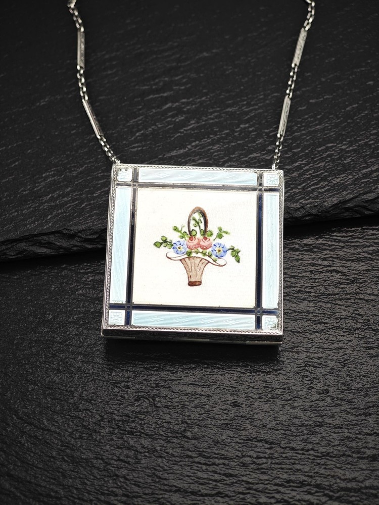Antique Enamel Vanity Sterling Silver Compact