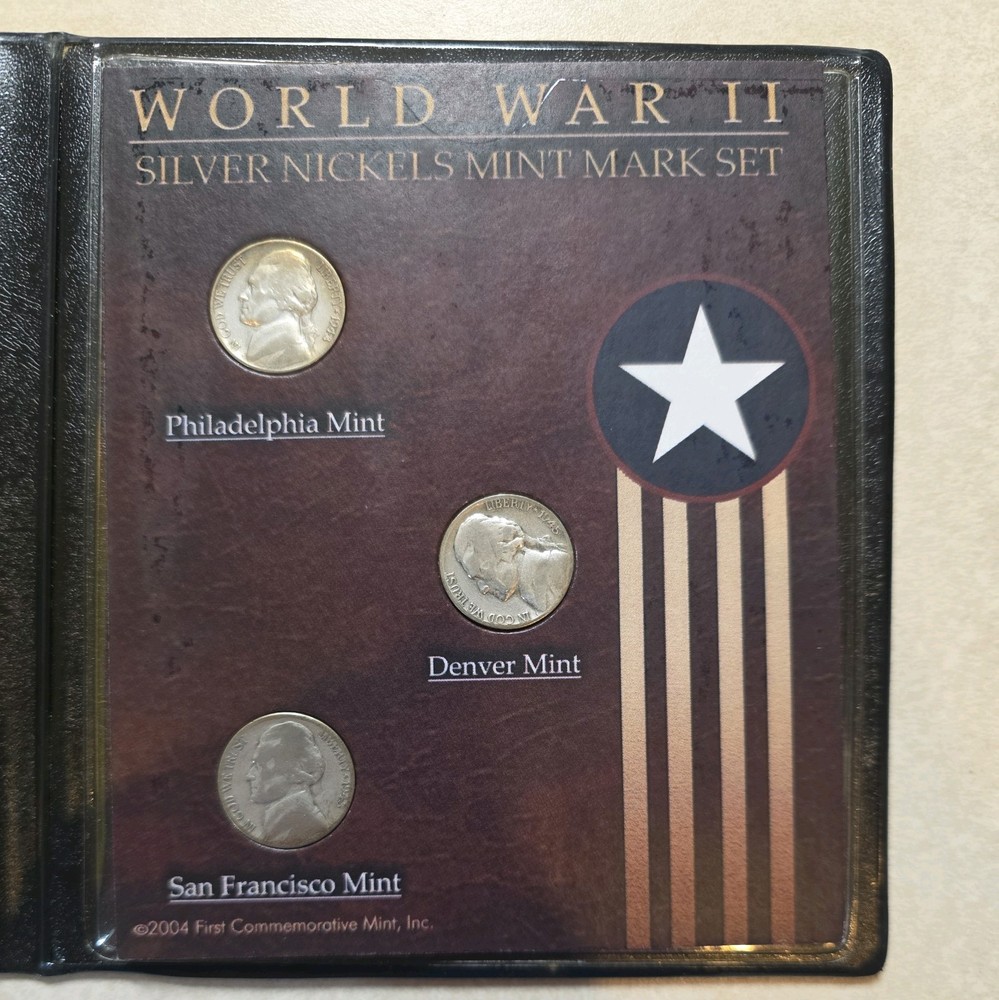 First Commemorative Mint World War II Silver Nickel Mint Mark Set P D S Folder