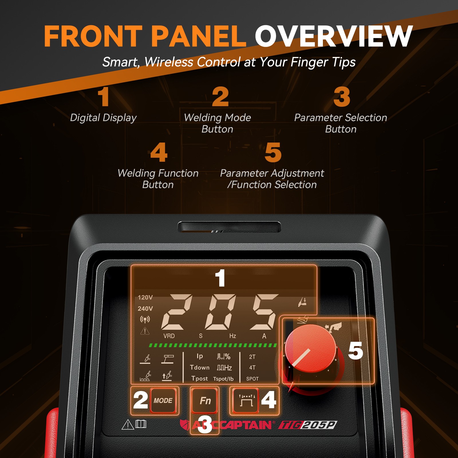 ARCCAPTAIN iControl TIG 205 Pro 5 In 1 Cold Spot Stick/TIG Welder 120V/240V