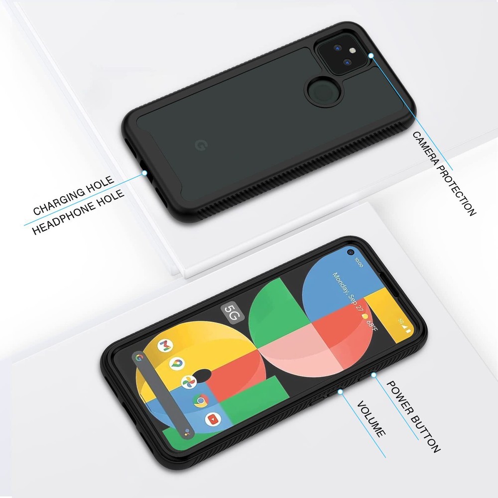 New Google Pixel 5a 5G Case Shockproof Cover with Screen Protector Black