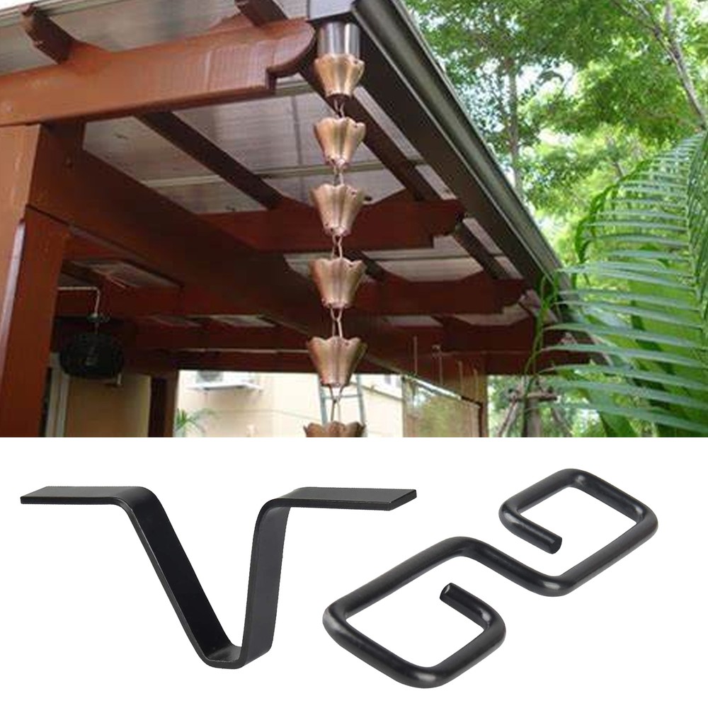 Rain Chain Gutter Adapter V-Shaped Rain Chain Adapter With S-shaped Hook Black