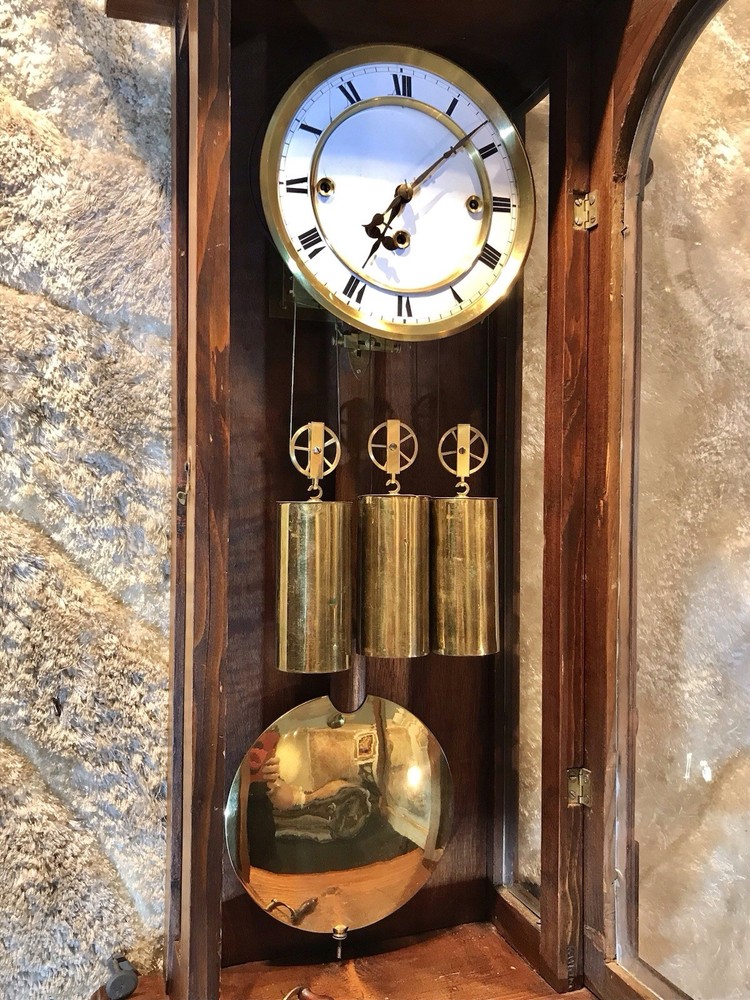 Rare Small Size,Antique Germany Wall Strike Clock,3 Brass Weights,walnut Case,