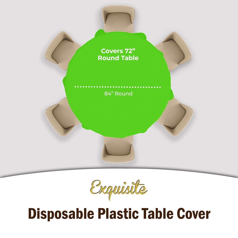 4-Pack Lime Green Plastic Table Cloth - 84-Inch Round - Disposable Tablecloth...