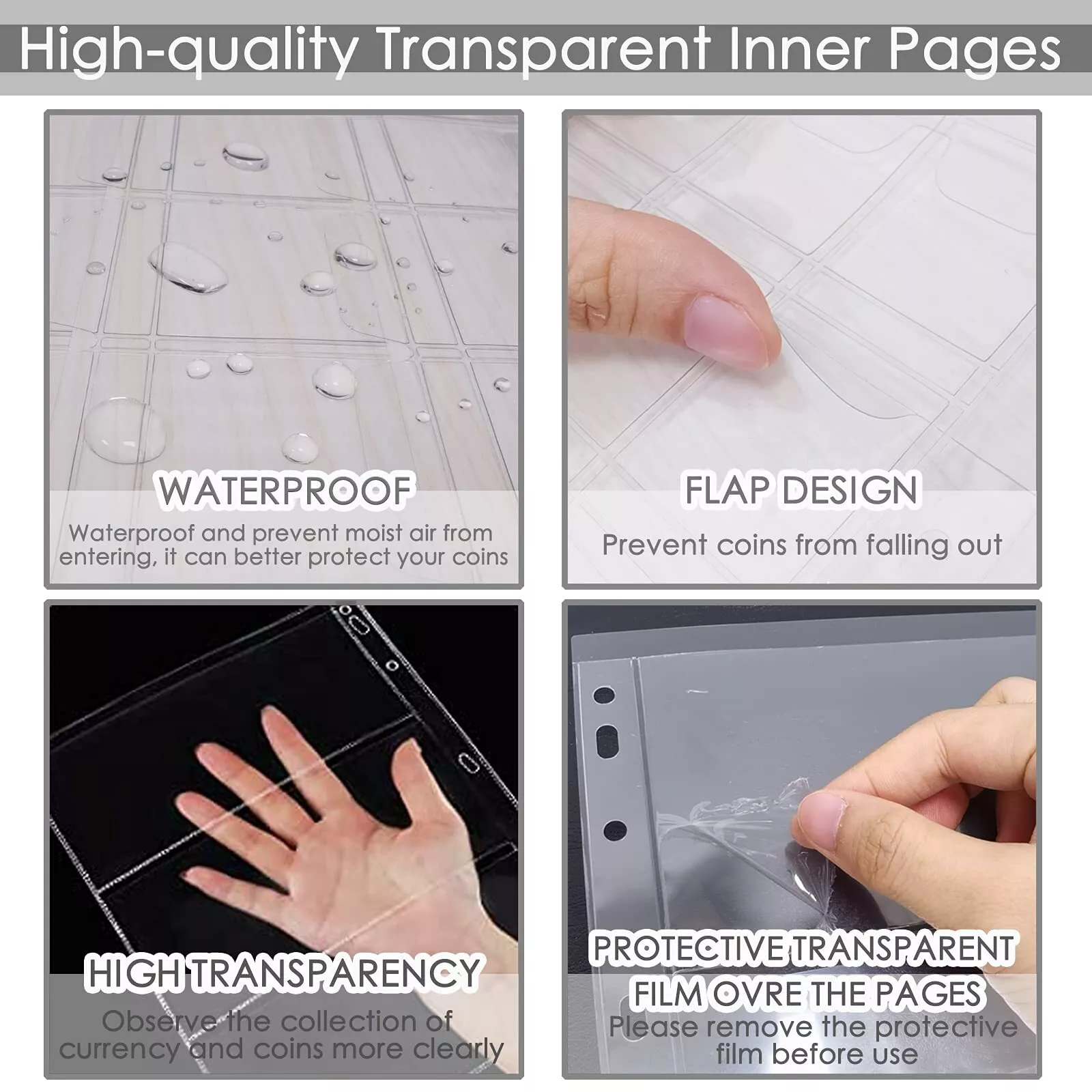 10 Sheets Coin Collection PagesCoin Binder Inserts Sleeves with 9 Hole for