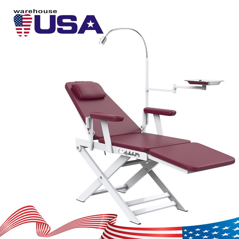 Dental Portable & Practical Adjustable Folding Chair With LED Light + Tray Ruby