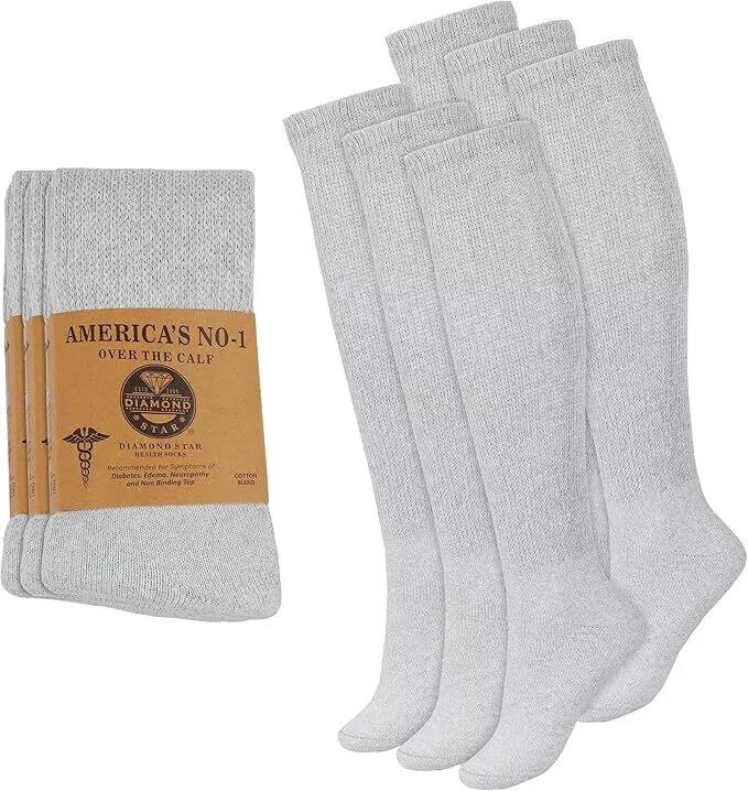 Men Diabetic Over the Calf Socks Knee High circulatory Health Cotton  6-12Pairs
