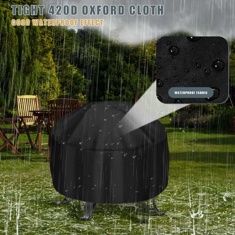 38 Inch Heavy-Duty Round Fire Pit Cover with Adjustable Drawstring - Waterproof