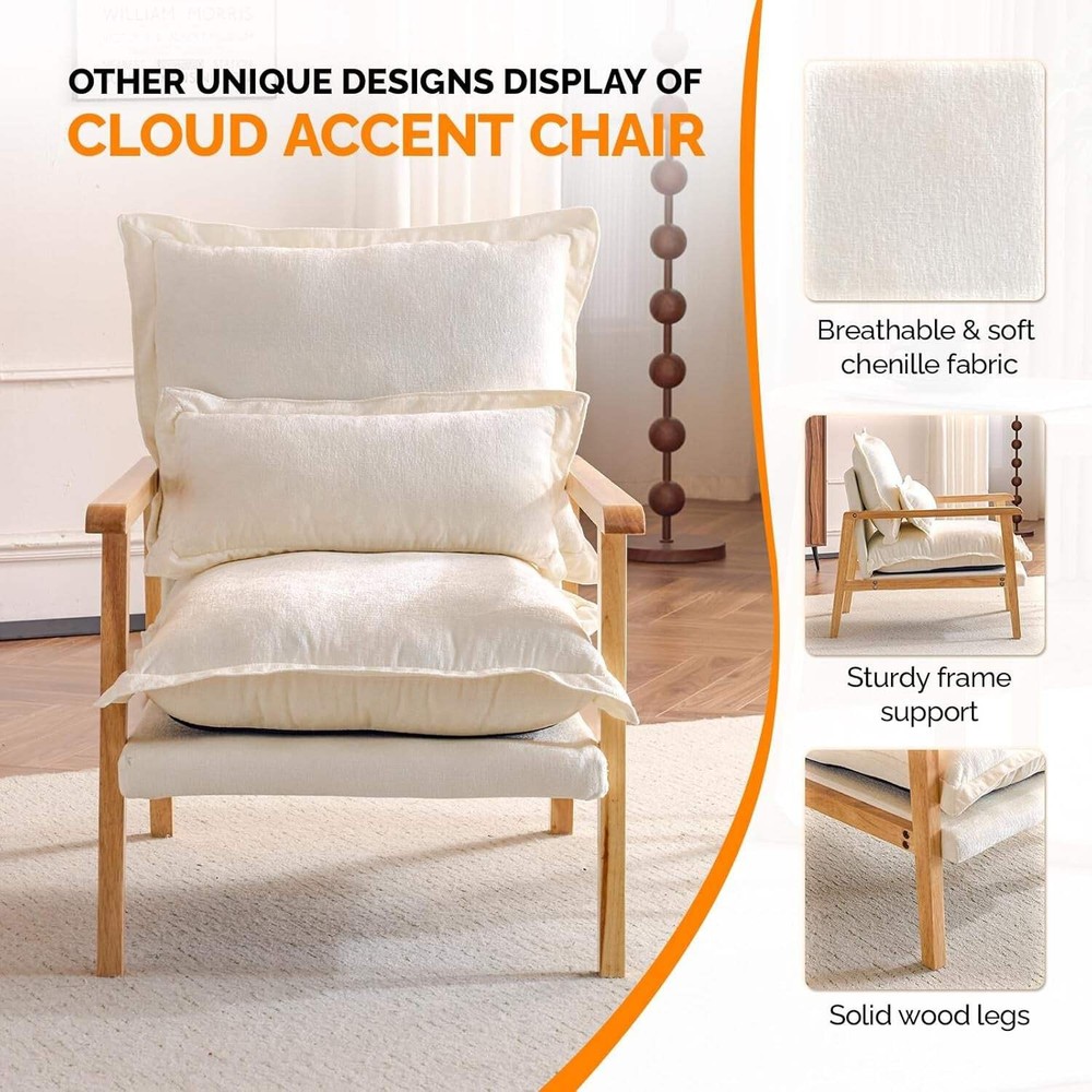 Cloud Accent Armchairs Beige Chenille With Lumbar Pillow