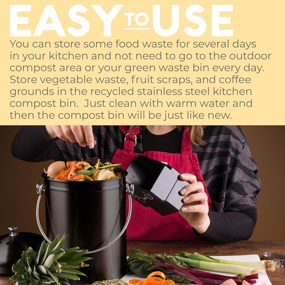 Countertop Compost Bin Kitchen | 1.3 Gallon | Odorless Composting Bin with Ca...