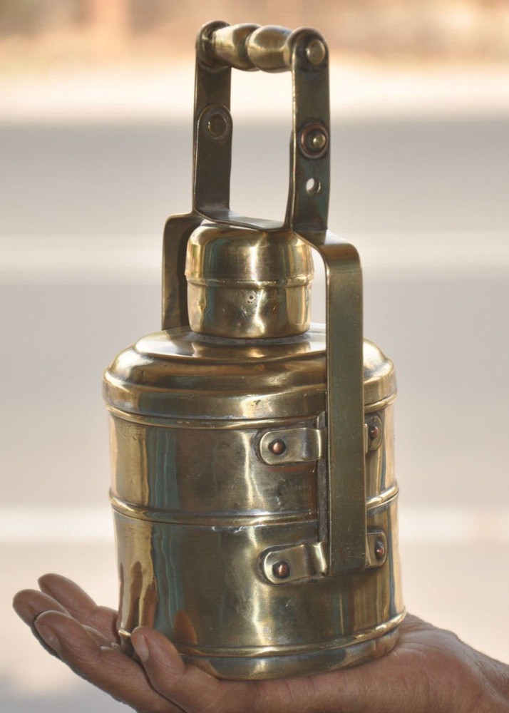 Vintage 2 Compartment Brass Handcrafted Solid Heavy Lunch/Tiffin Box