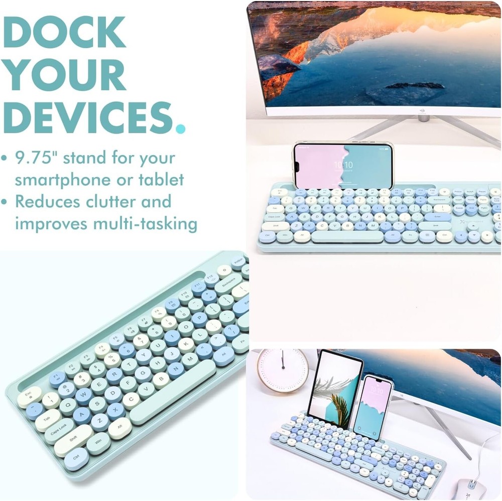 X9 Performance Wired Backlit Retro Typewriter Keyboard + Mouse Blue