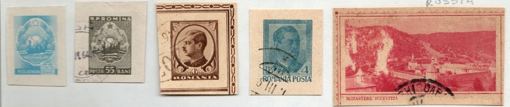 ROMANIA 5 CUT ENVELOPE & POSTCARD POSTAGE STAMPS