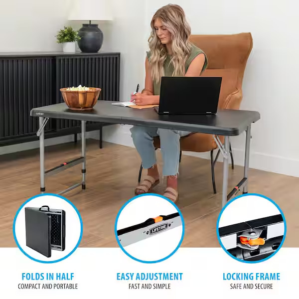 Lifetime Folding Table 4 Ft Adjustable Height Fold In Half Portable