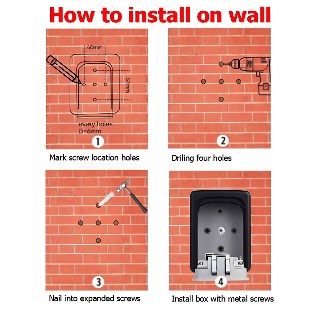 4 Digit Key Safe Lock Box Combination Wall Mount Security Storage Case Organizer