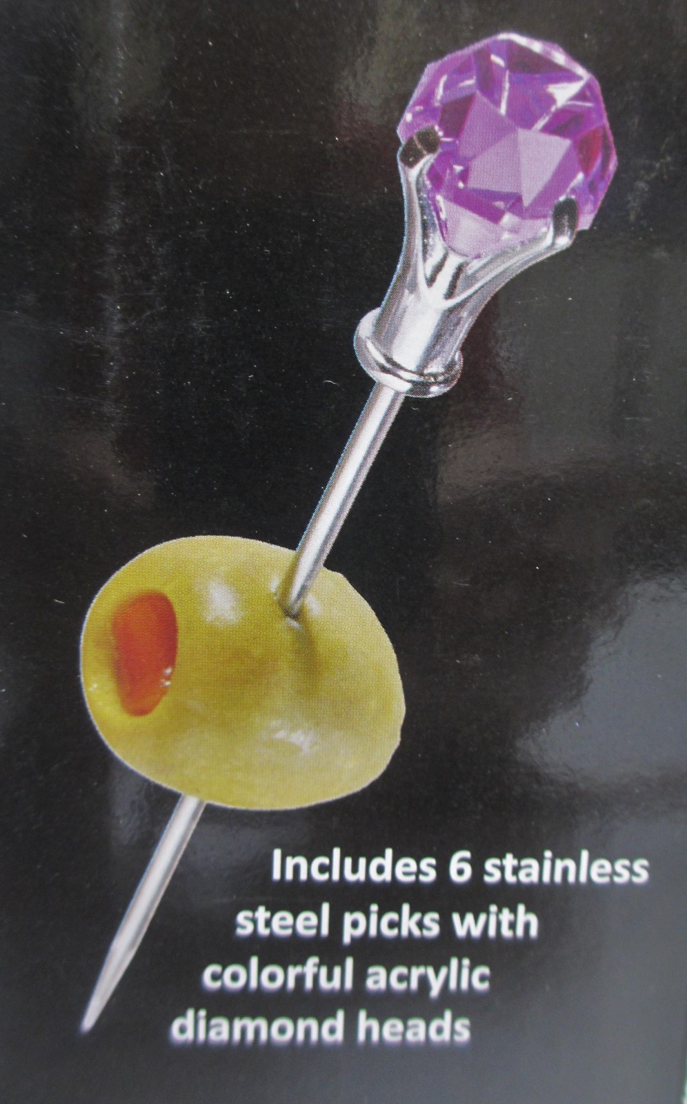 color gem DIAMOND crystal Cocktail PICKS for MARTINI GLASS glasses olive purple