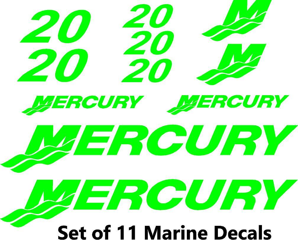 (11pc) Set of 20 Hp Mercury outboard boat cowling decal set custom color choices