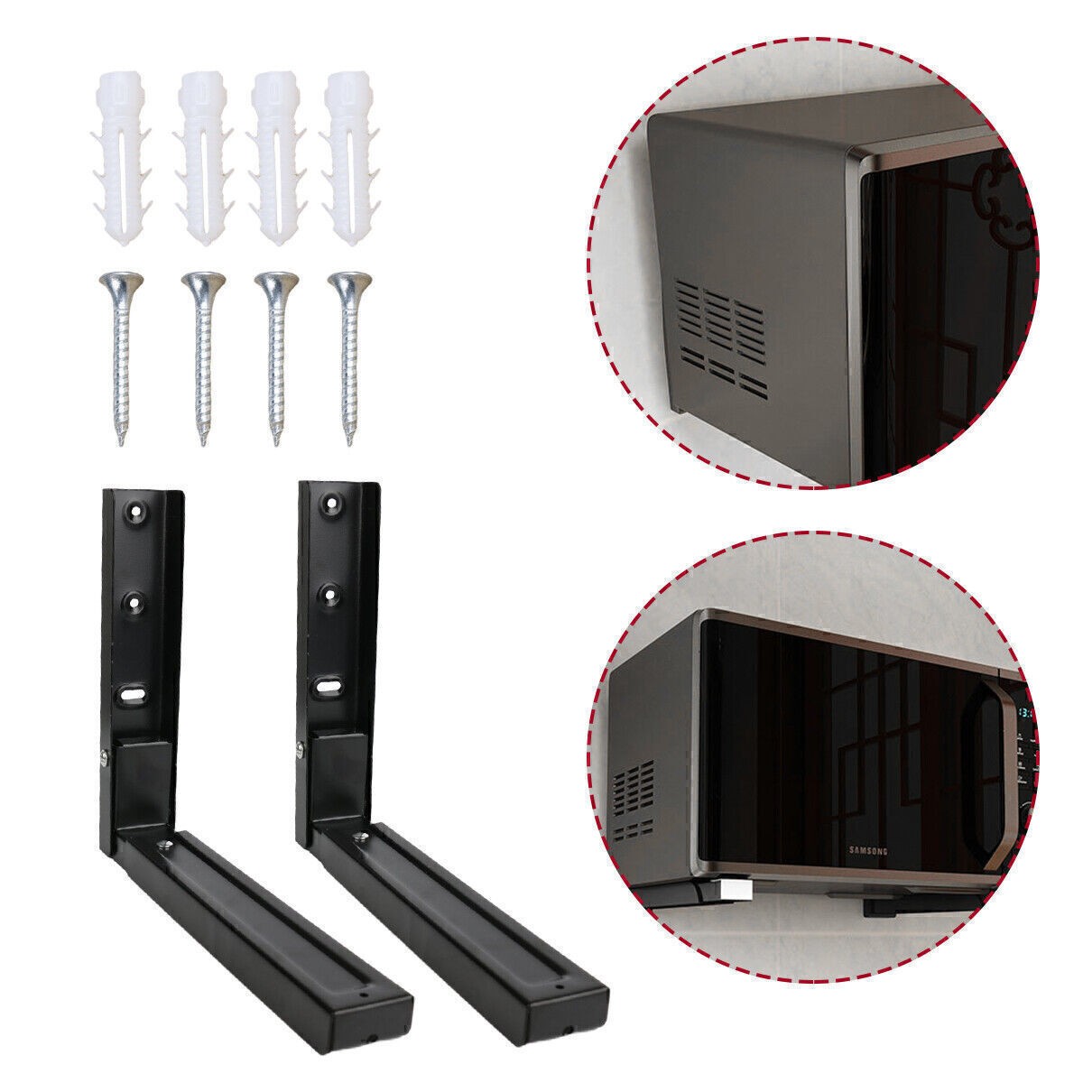 2x Adjustable Microwave Brackets Wall Mount Heavy Duty Shelf Carbon Steel Cradle