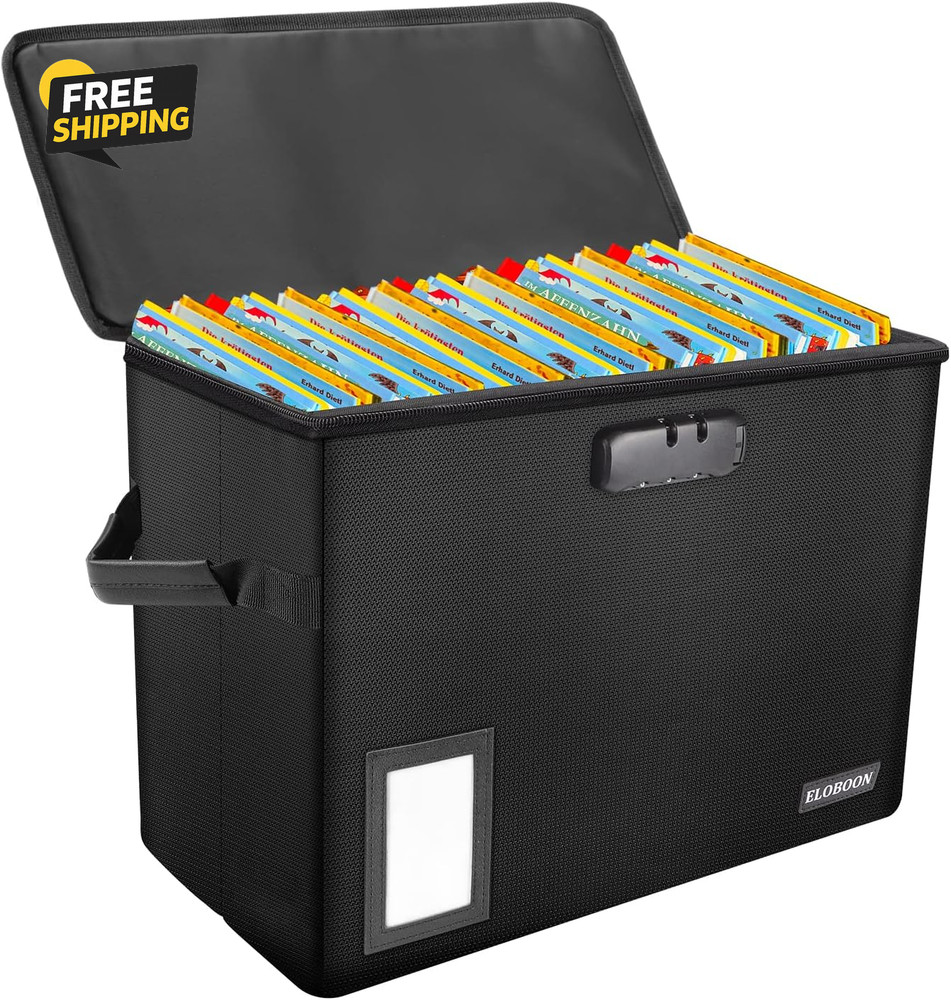 Comic Book Storage Box Fireproof & Water-Resistant Comic Bok Box with Lock Label